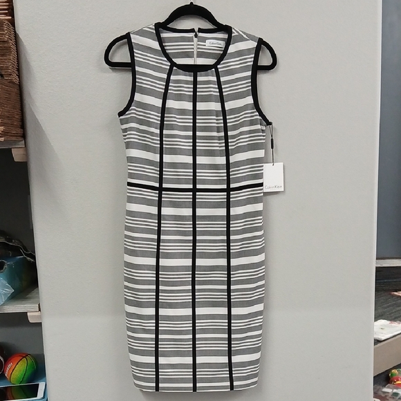 Calvin Klein Dresses & Skirts - Calvin Klein Women's Black and Gray Striped Midi Dress